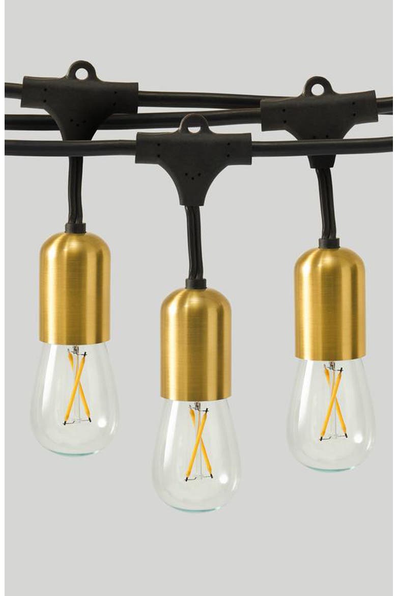 48 ft, 15‑light Plug‑In Heavy Duty LED Outdoor String Lights, Gold Accent Brass Socket and Weatherproof Bulbs, Alternate, color, BRASS