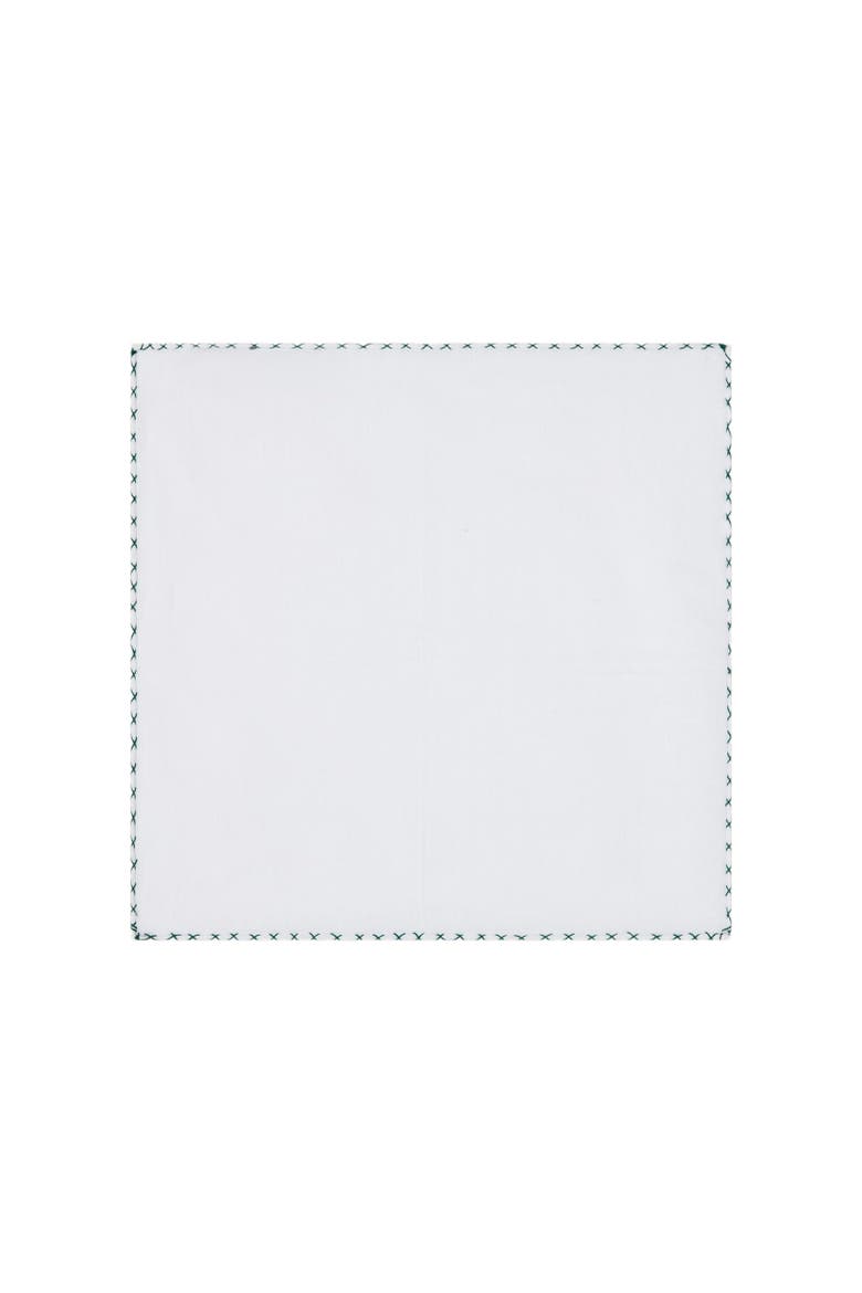 Carlton Linen Cross Stitch Border Pocket Square, Main, color, White/Green