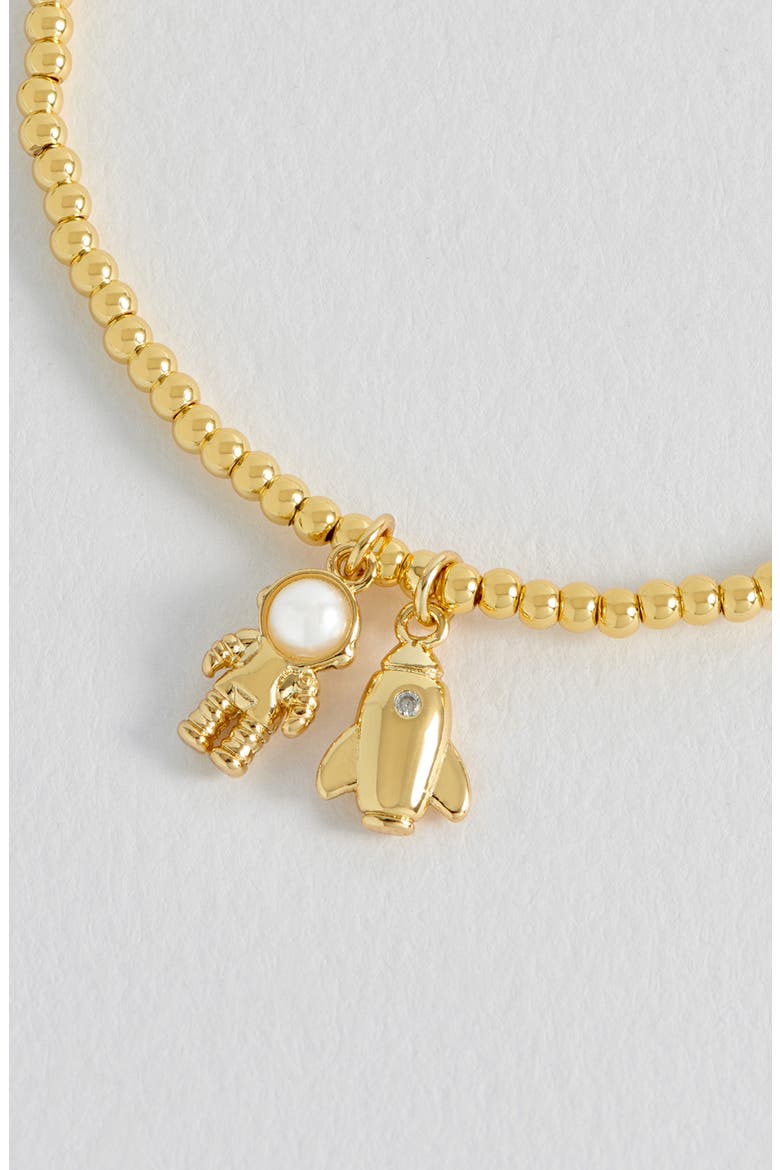 Spaceship and Astronaut Charm Stretch Bracelet, Alternate, color, GOLD PLATED