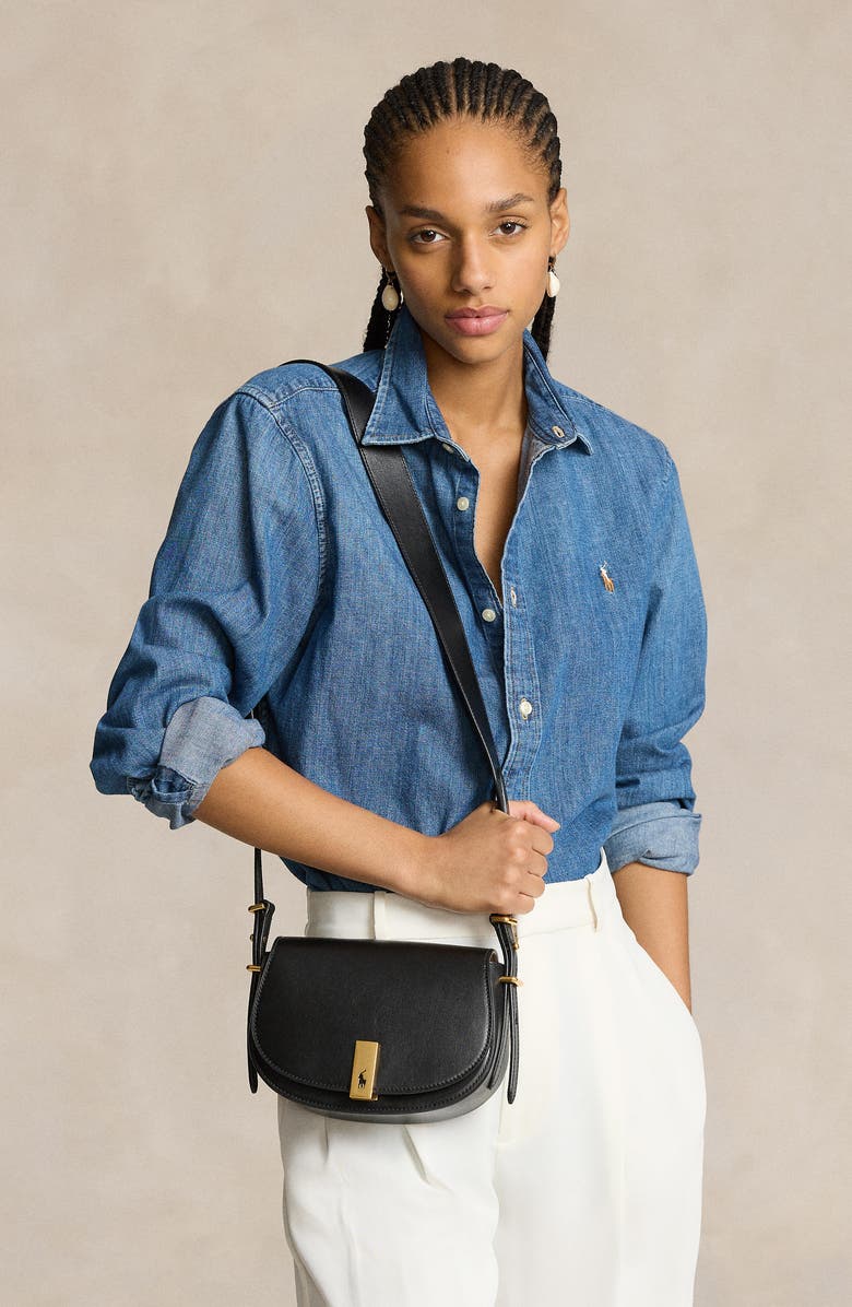 Polo Ralph Lauren Mini Sport Calf Leather Saddle Crossbody Bag, Alternate, color, Black