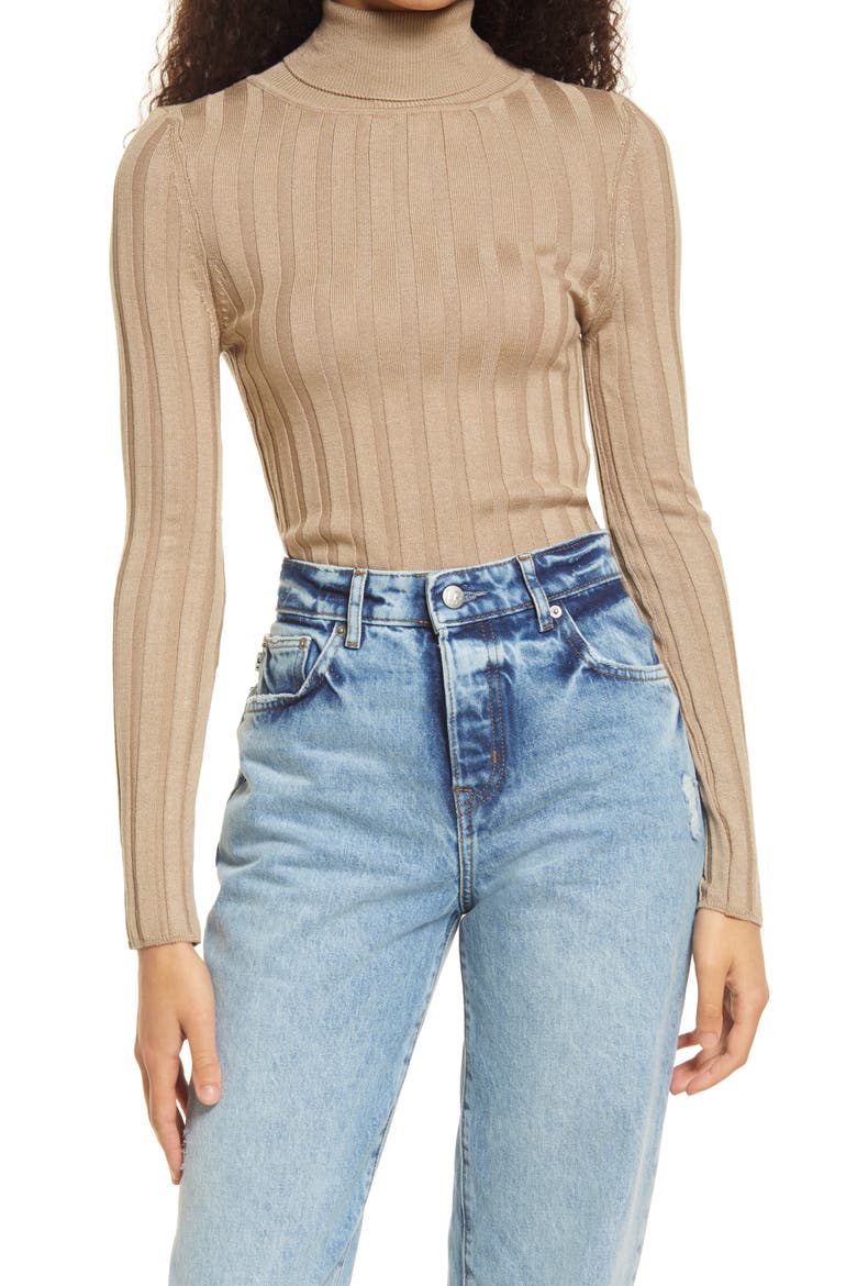 Women's Rib Knit Turtleneck Sweater, Main, color, BEIGE