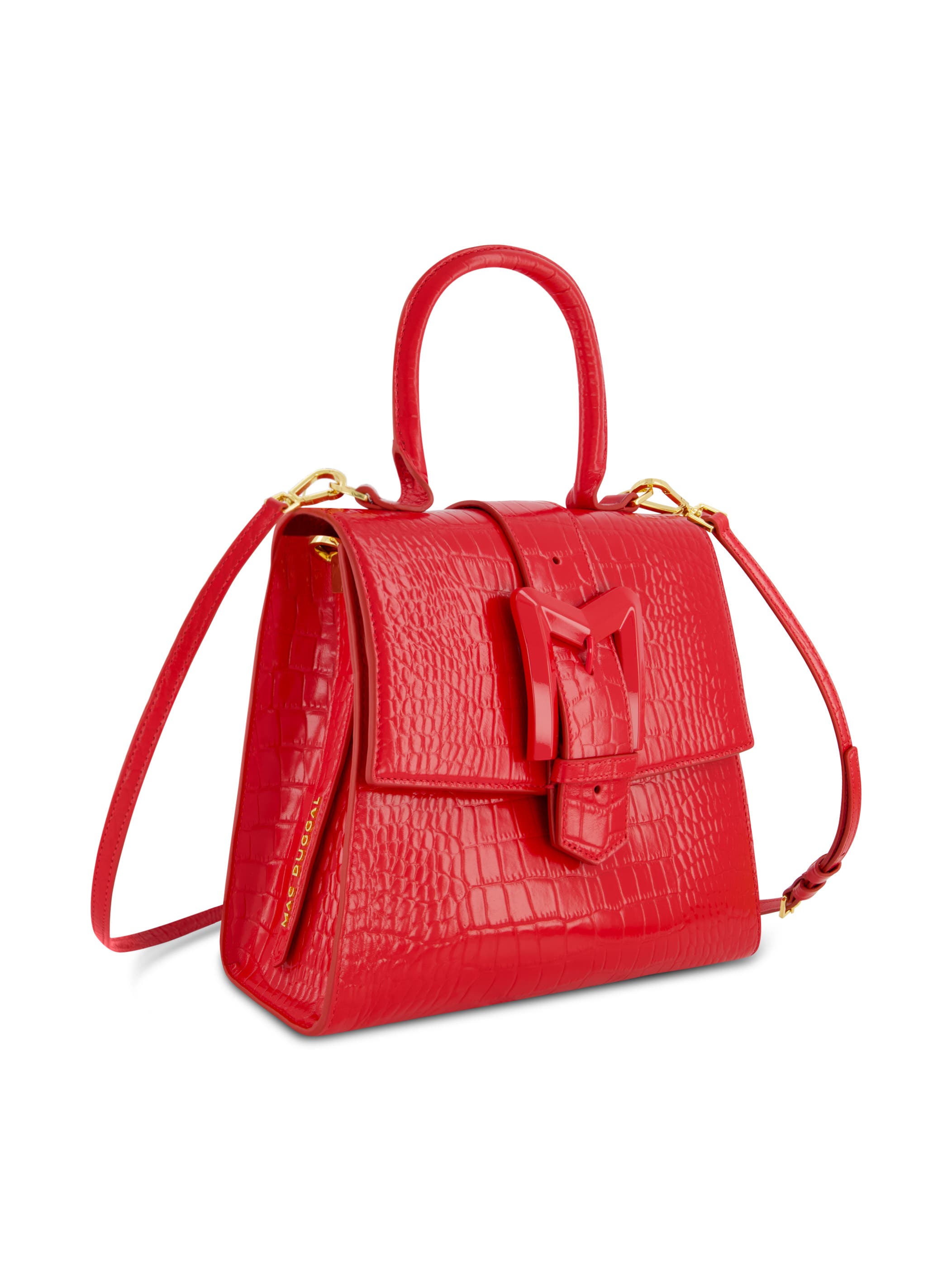 Crocodile Leather Buckle Detail Medium Handbag, Alternate, color, Cherry
