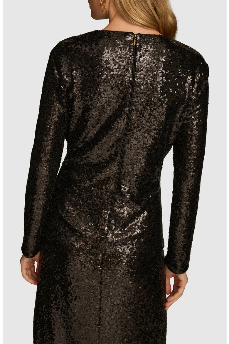 Sequin Tie Waist Long Sleeve Top, Alternate, color, BLACK