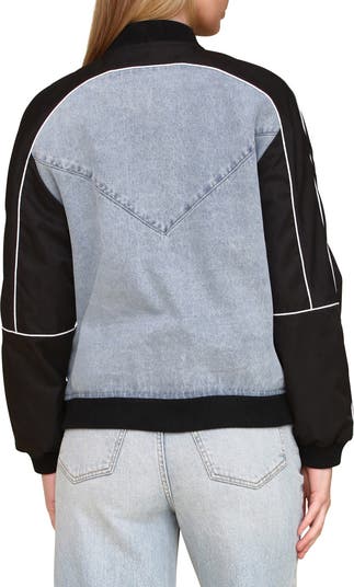 Mixed Media Denim Bomber Jacket