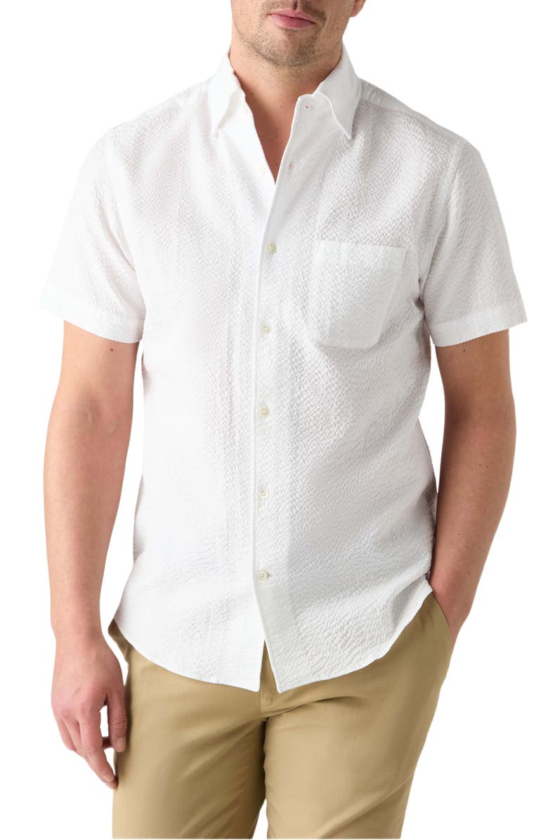 Robert Talbott Morgan Paisley Jacquard Seersucker Short Sleeve Shirt, Main, color, White