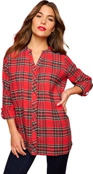 Roaman's Plaid Flannel Pintuck Blouse