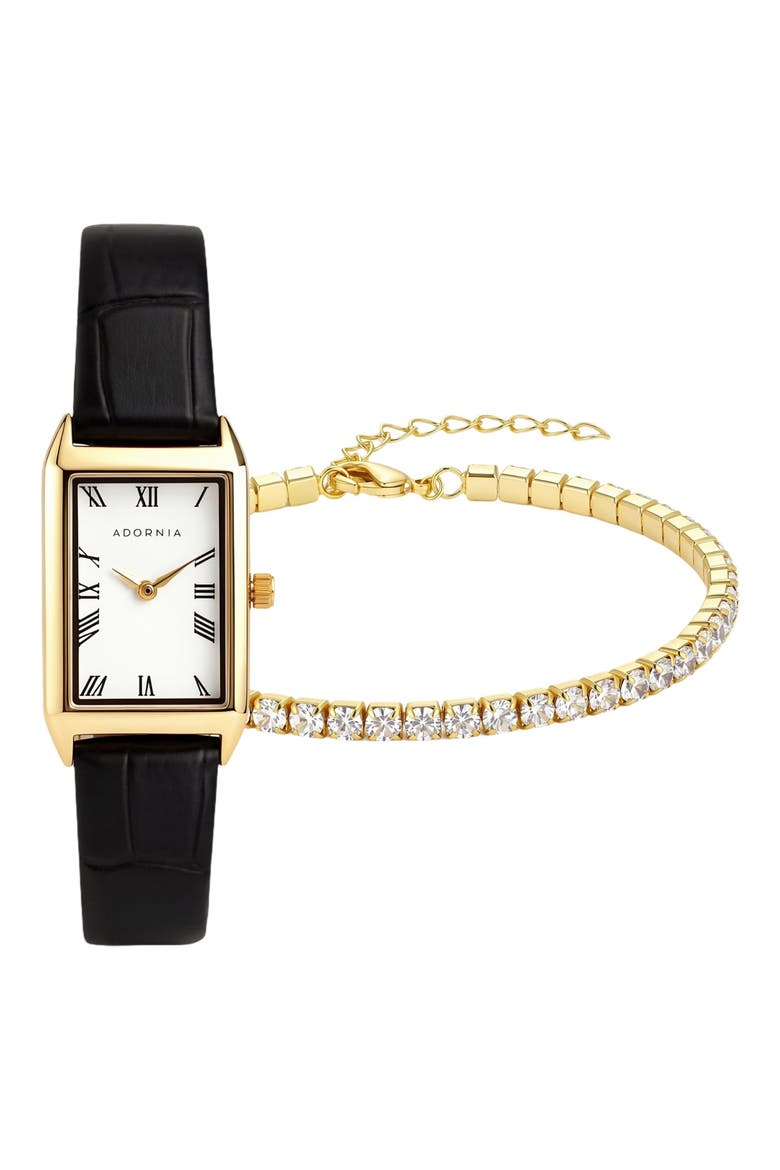 Zurich Watch & Tennis Bracelet Set, Main, color, BLACK/ GOLD/ WHITE