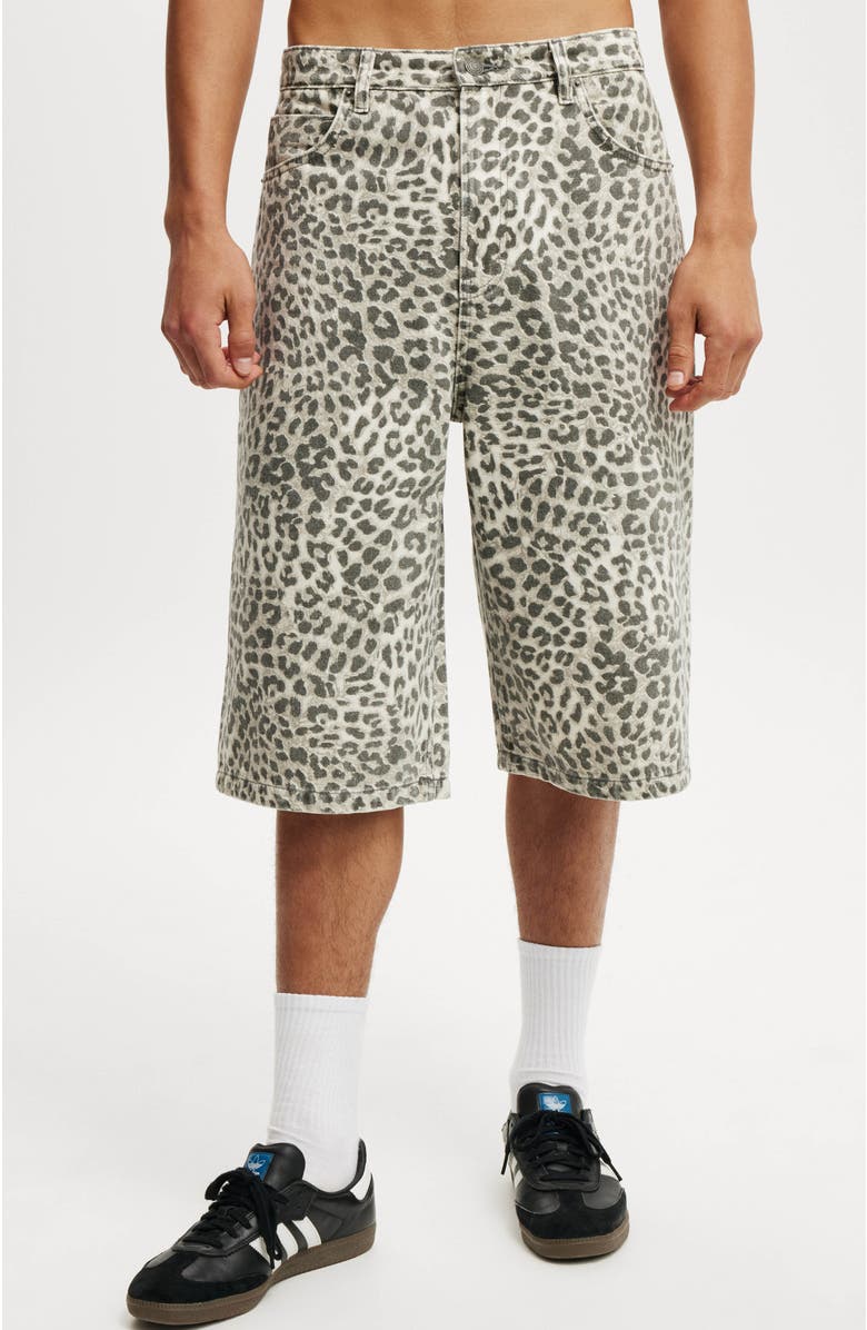 Cotton On Men's Super Baggy Jort, Main, color, Textured Leopard
