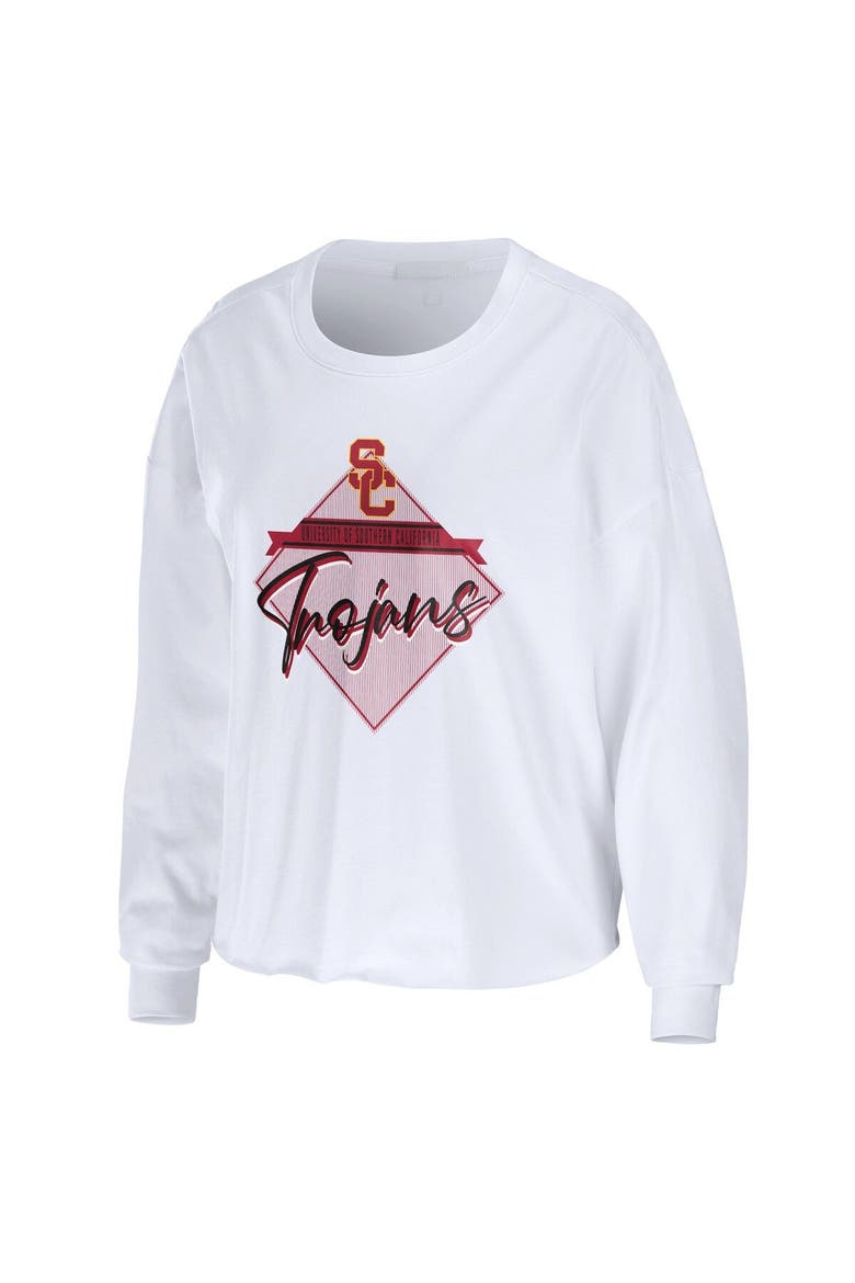 Women's WEAR by Erin Andrews White USC Trojans Diamond Long Sleeve Cropped T-Shirt, Alternate, color, White