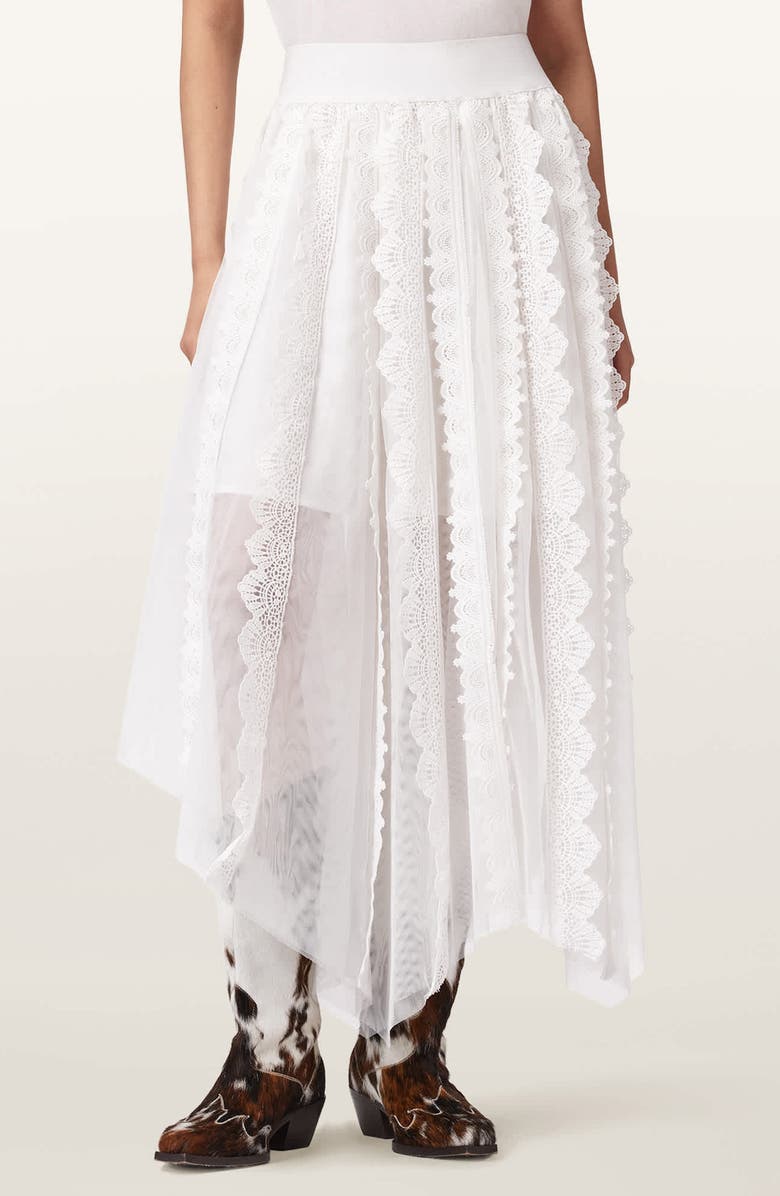 AllSaints Vashtie Mixed Lace Handkerchief Hem Skirt, Main, color, Optic White