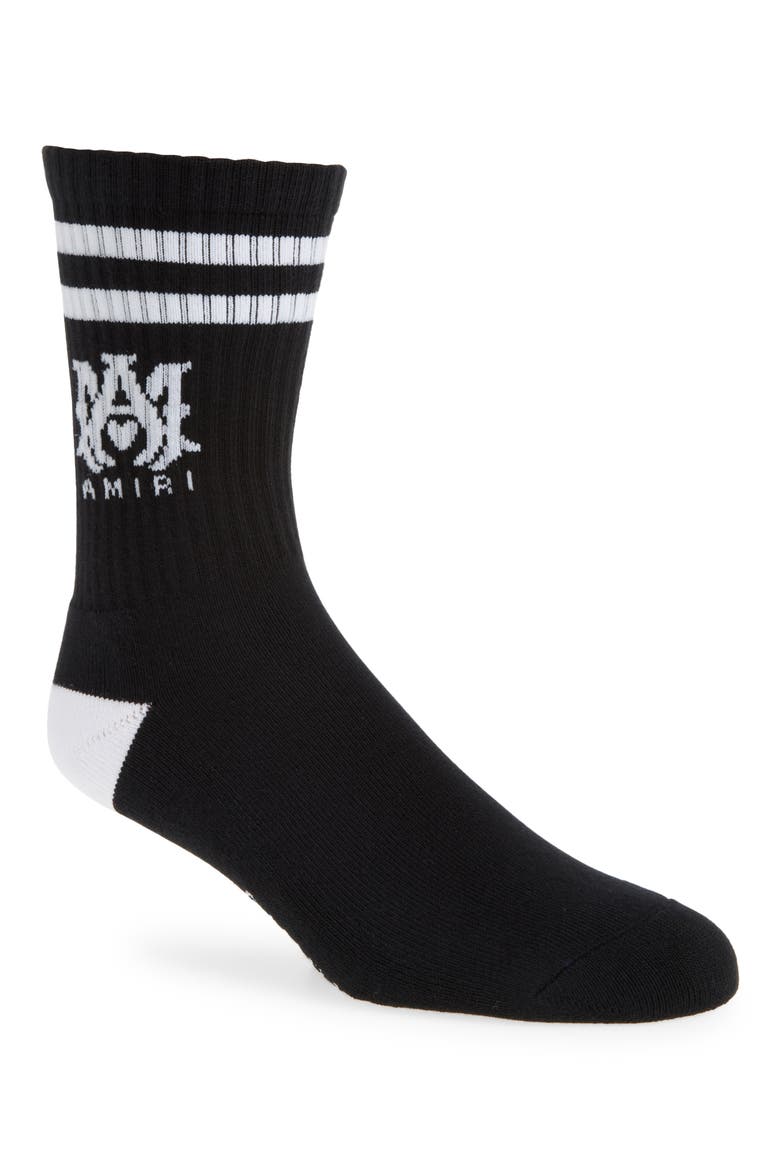 Monogram Core Logo Crew Socks, Main, color, BLACK WHITE