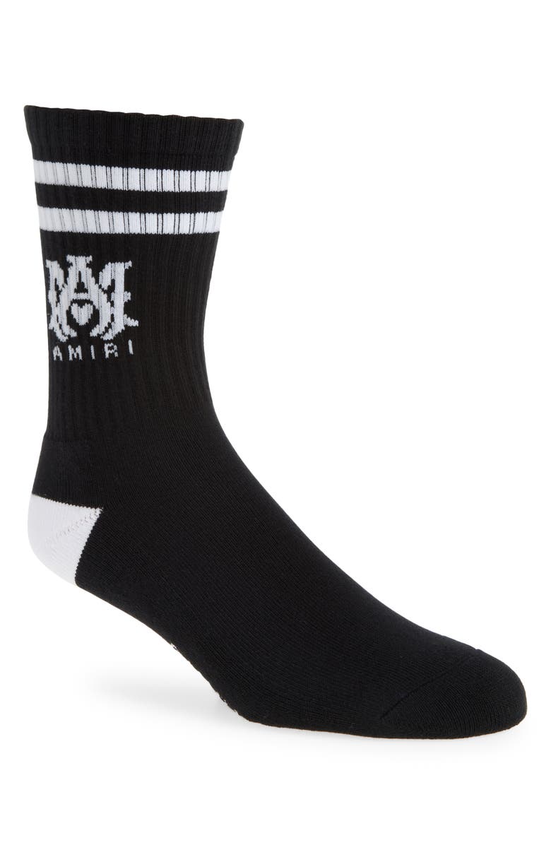 AMIRI Monogram Core Logo Crew Socks, Main, color, Black White