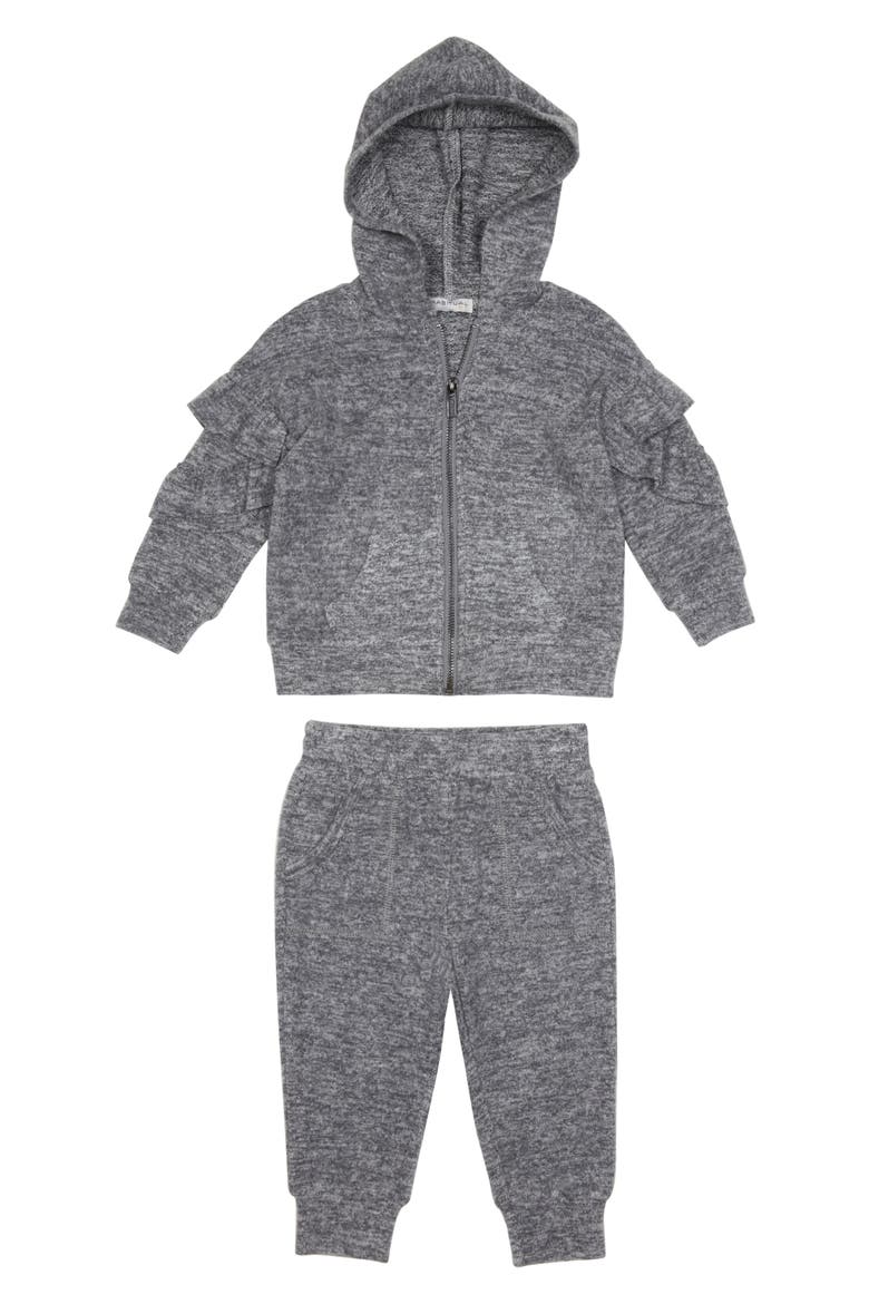 Habitual Jocelyn Ruffle Hoodie & Sweatpants Set, Main, color, CHARCOAL GREY HEATHER