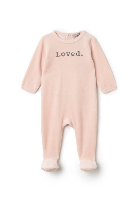 Girl Loved Embroidered Velour Snap Romper