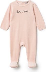 Small Moments Girl Loved Embroidered Velour Snap Romper