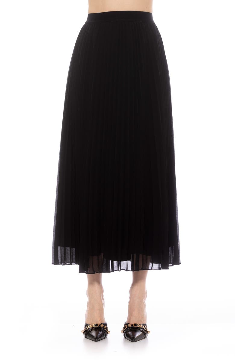 Alexia Admor Kesia Midi Chiffon Pleated Skirt, Main, color, Black