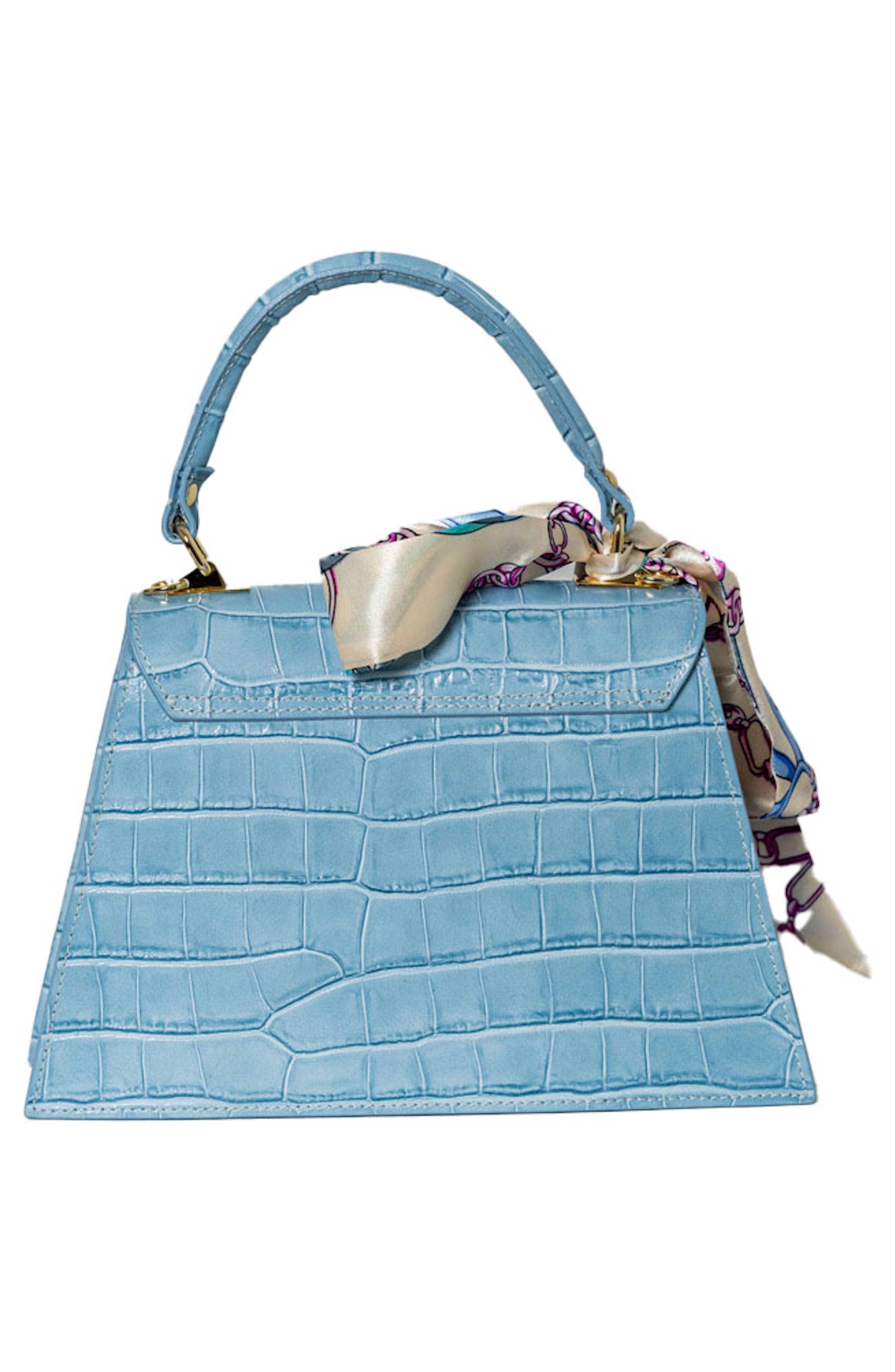 Marta Croc Embossed Satchel with Scarf, Alternate, color, BLUE