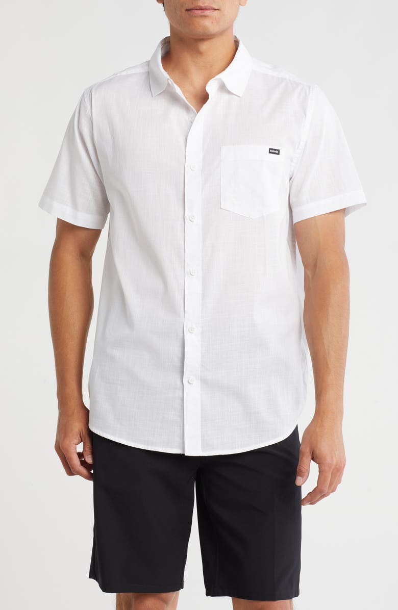 Hurley Slub Cotton Short Sleeve Button-Up Shirt, Main, color, White