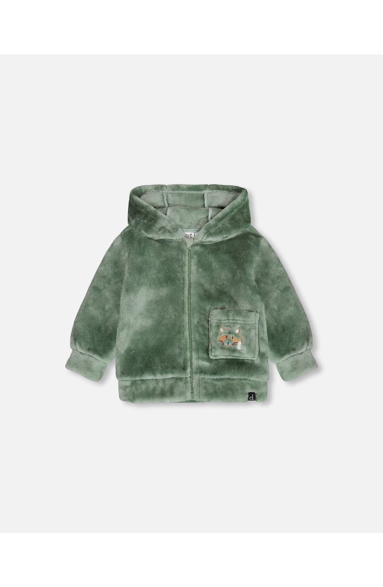 Deux par Deux Baby Boy's Plush Hooded Zip Jacket Green, Main, color, 