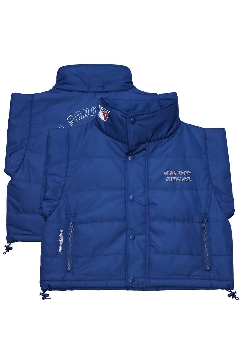 Women's Mitchell & Ness  Blue New York Rangers Cropped Full-Zip Puffer Vest, Main, color, Blue