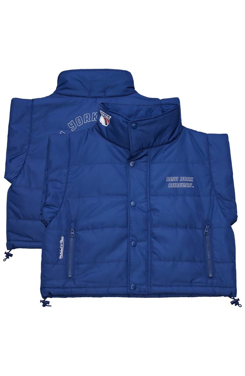 Mitchell & Ness Women's Mitchell & Ness  Blue New York Rangers Cropped Full-Zip Puffer Vest, Main, color, Blue
