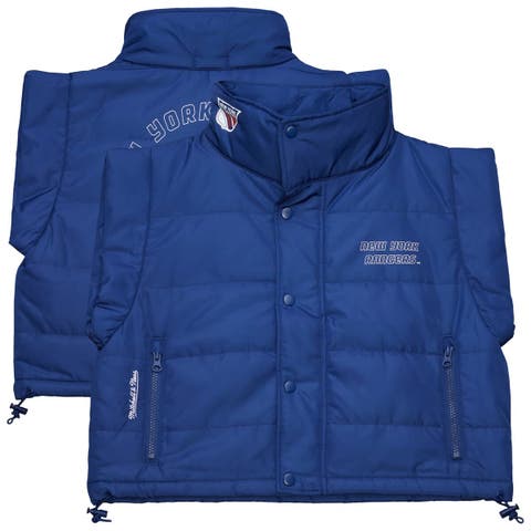 Women's Mitchell & Ness  Blue New York Rangers Cropped Full-Zip Puffer Vest