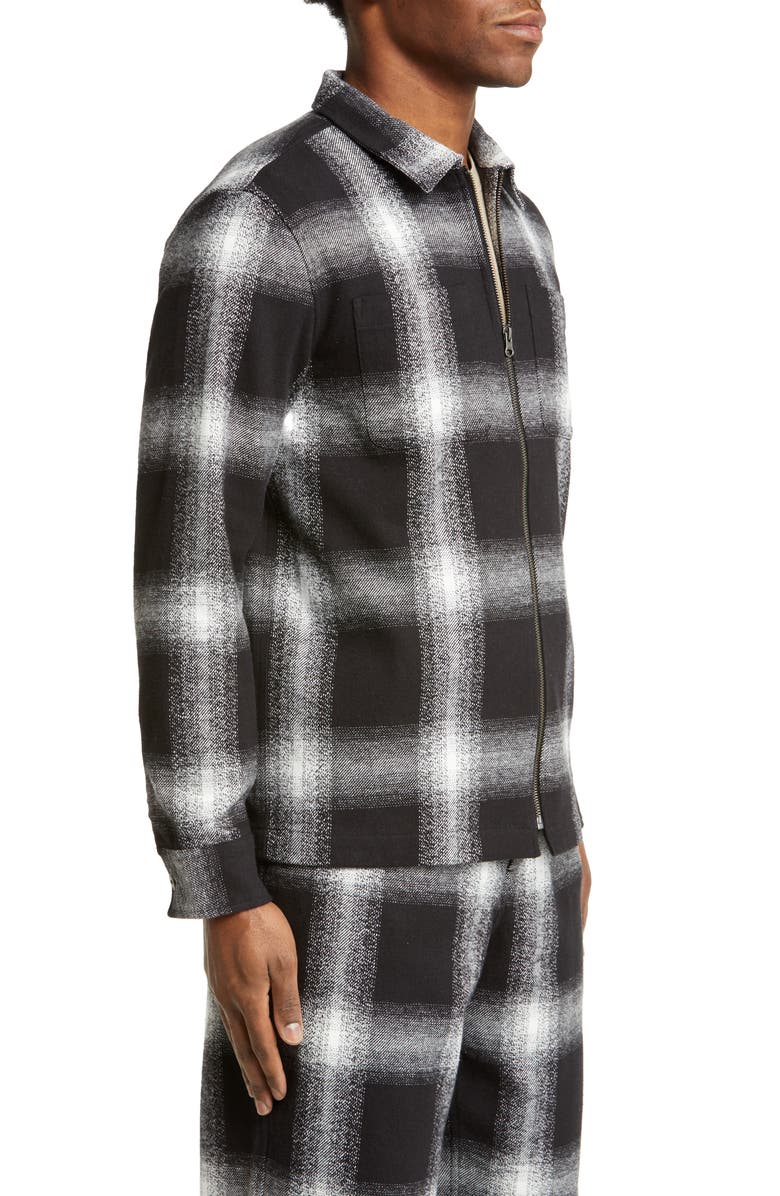 Saturdays NYC Ryan Plaid Flannel Zip Front Shirt Jacket, Alternate, color, Black