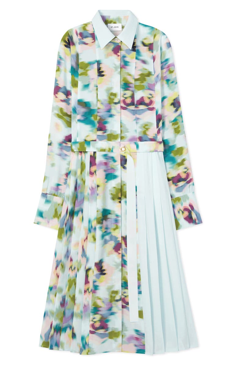St. John Collection Astract Floral Print Belted Shirtdress, Alternate, color, 