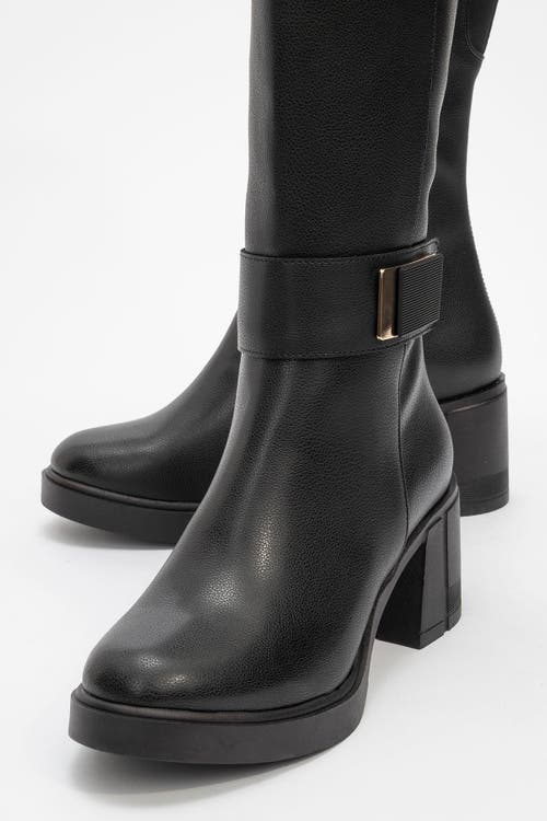 Prologue Shoes Moreni Stretch Buckle Block Heel Knee High Boot In Multi