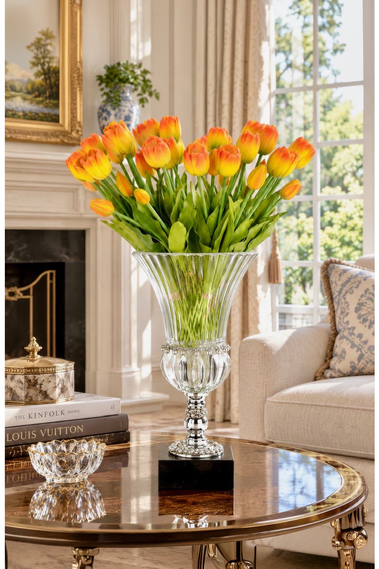 Blooming Tulip in Vase, Alternate, color, Tangerine Orange