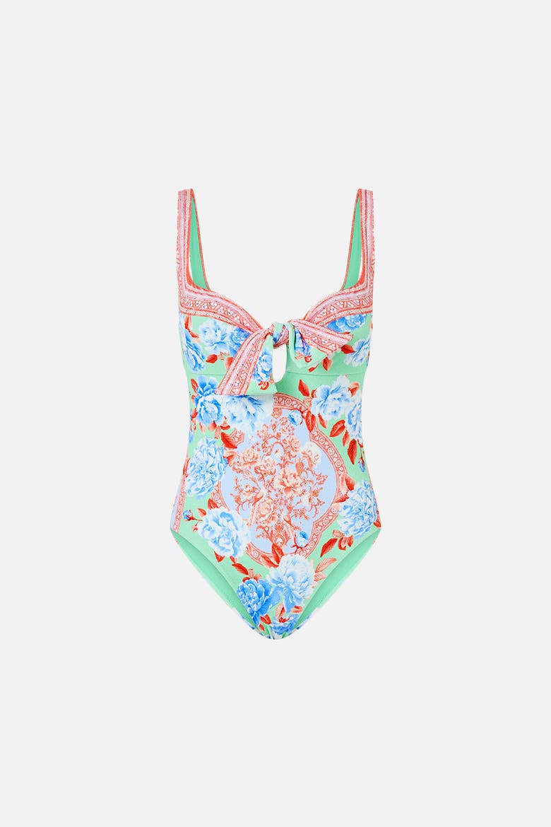 Sweetheart Neck One Piece With Tie Front Topkapi Pop, Alternate, color, Topkapi Pop