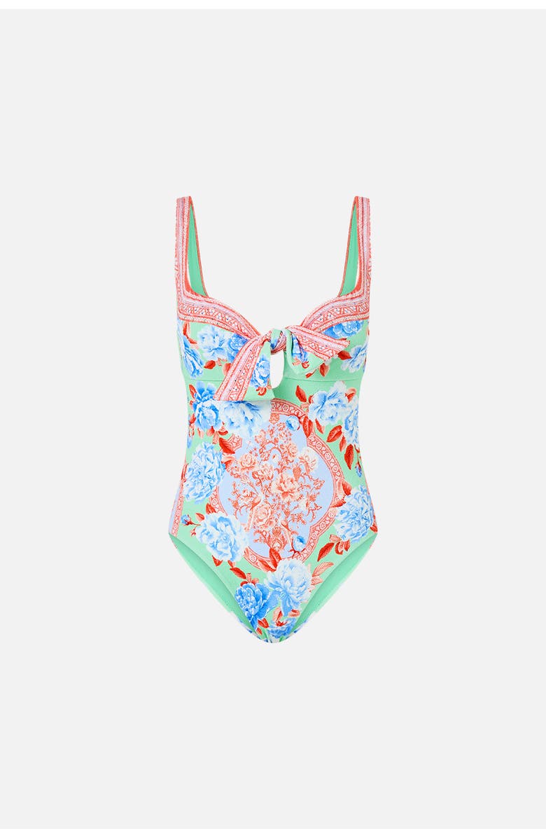 Camilla Sweetheart Neck One Piece With Tie Front Topkapi Pop, Alternate, color, Topkapi Pop