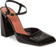 Amina Muaddi Block Heel Ankle Strap Sandal