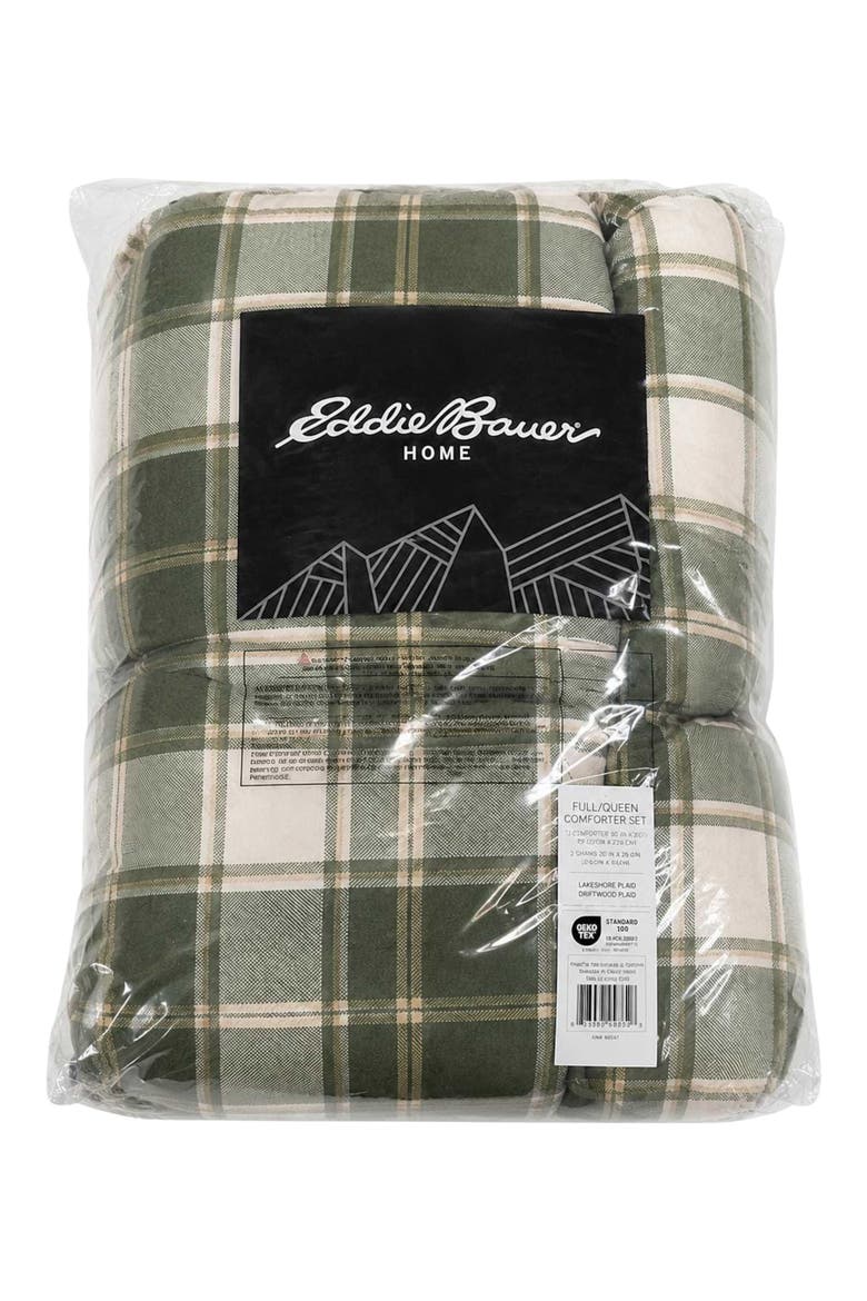 Lakeshore Plaid Reversible Comforter Set, Alternate, color, OLIVE GREEN/ BEIGE/ BROWN