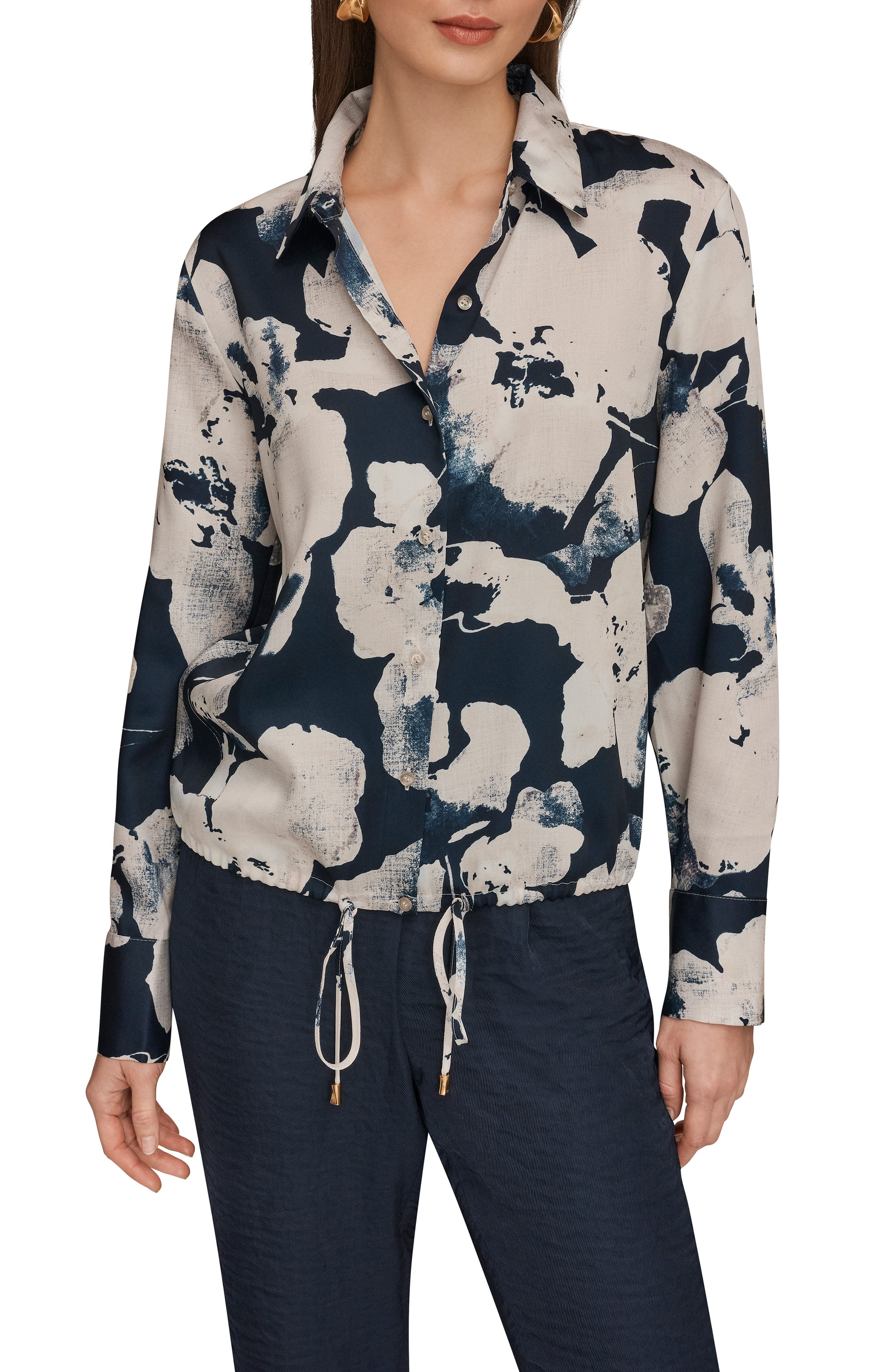 Drawstring Hem Long Sleeve Shirt - image 3