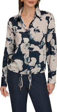 Donna Karan New York Drawstring Hem Long Sleeve Shirt