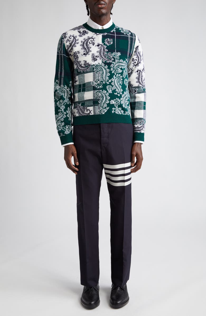 Thom Browne Fun-Mix Tartan Check & Paisley Virgin Wool Sweater, Alternate, color,