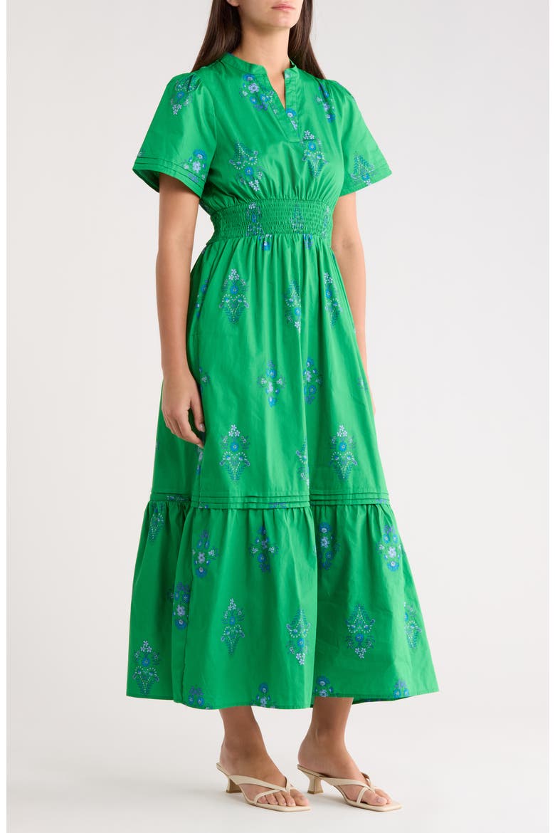 Lara Floral Print A-Line Dress, Alternate, color, KELLY-BLUES
