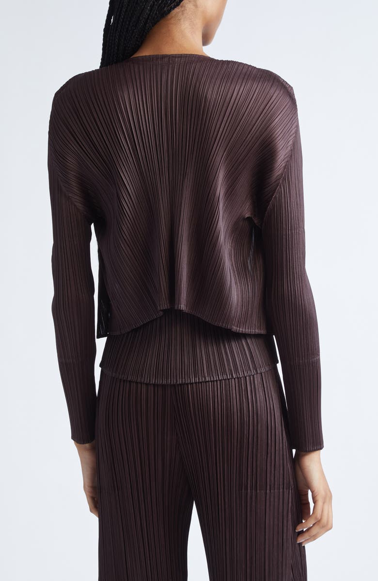 Pleats Please Issey Miyake Monthly Colors July Pleated Open Front Cardigan, Alternate, color, Dark Brown