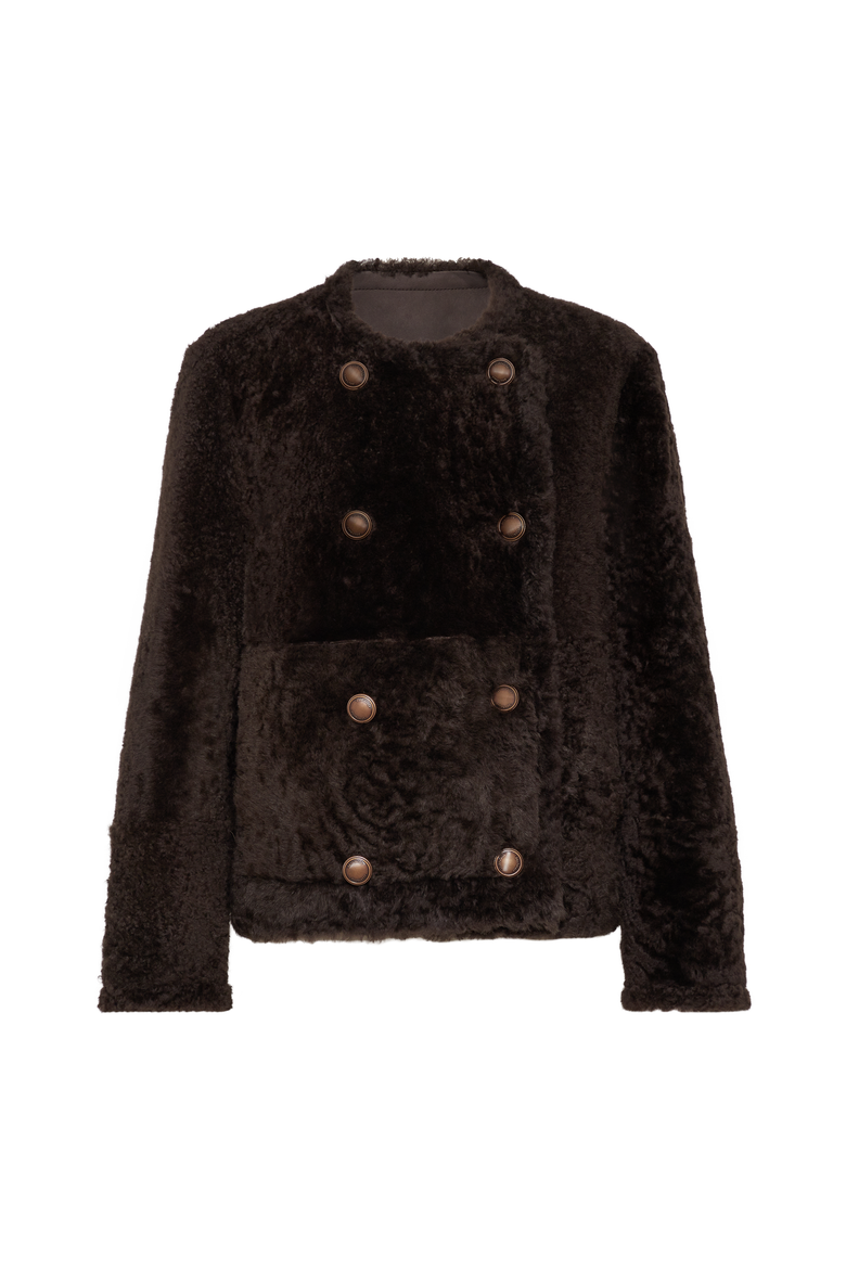 Fuzzy shearling cropped pea coat, Main, color, Rust Brown