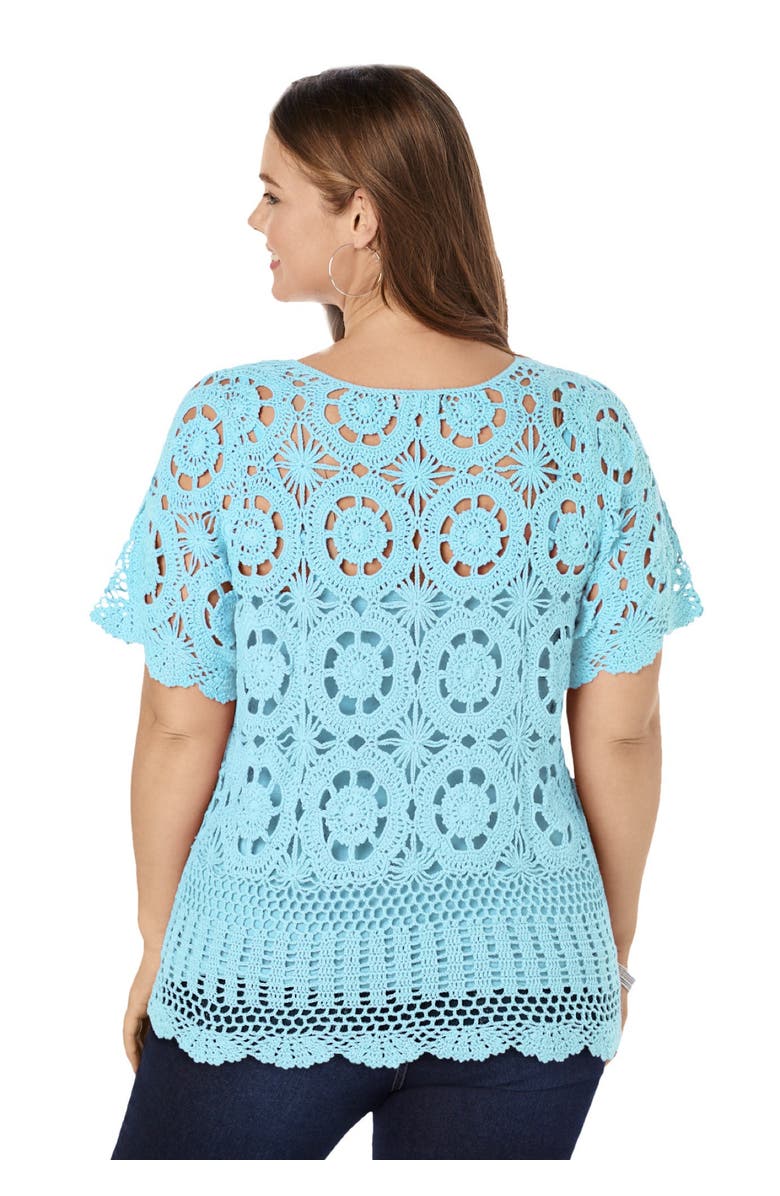 Roaman's Plus Size Medallion Pattern French Crochet Sweater Top, Alternate, color, White