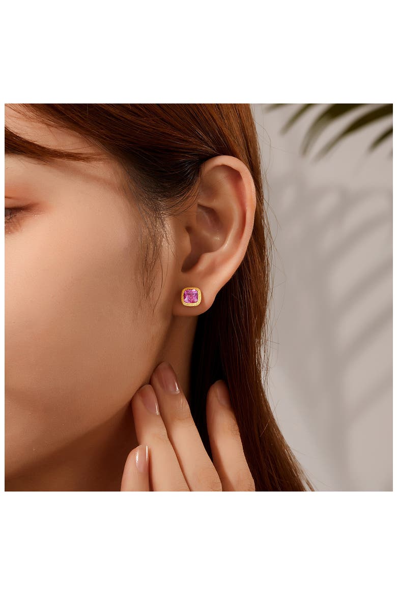 Created Sapphire Cushion Stud Earrings, Alternate, color, PURPLE