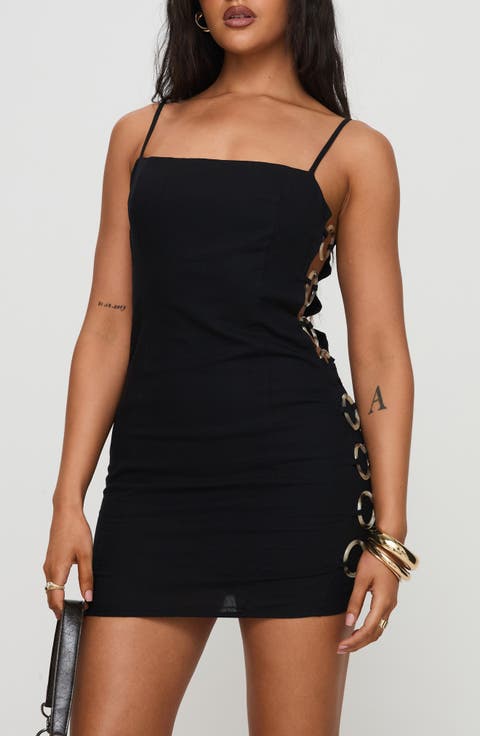 Granada Ring Detail Cotton & Linen Body-Con Minidress