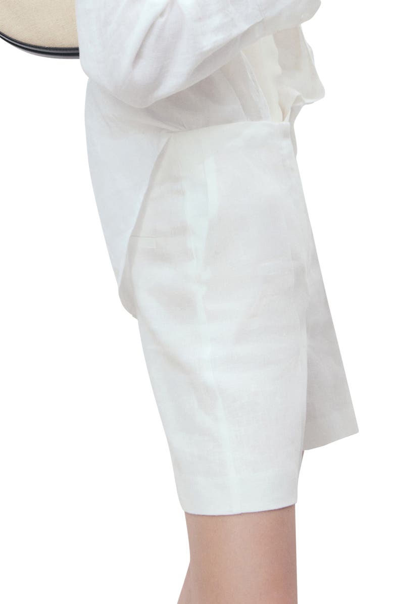 MANGO Straight Fit Linen Shorts, Alternate, color, Off White