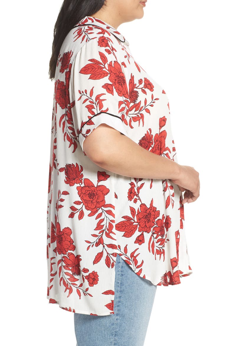 Tie Front Shirt, Alternate, color, RIGHT IN LINE HAUTE RED COMBO