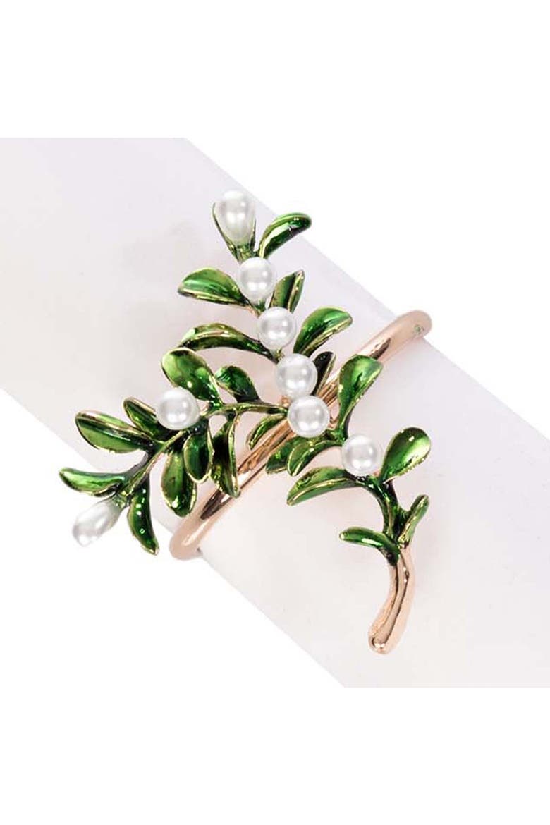 Pearls and Leaves Tabletop Napkin Rings Set of 4, Alternate, color, Green