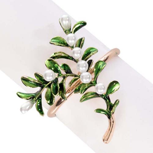 C & F Home C&f Home Pearls And Leaves Tabletop Napkin Rings Set Of 4 In Multi