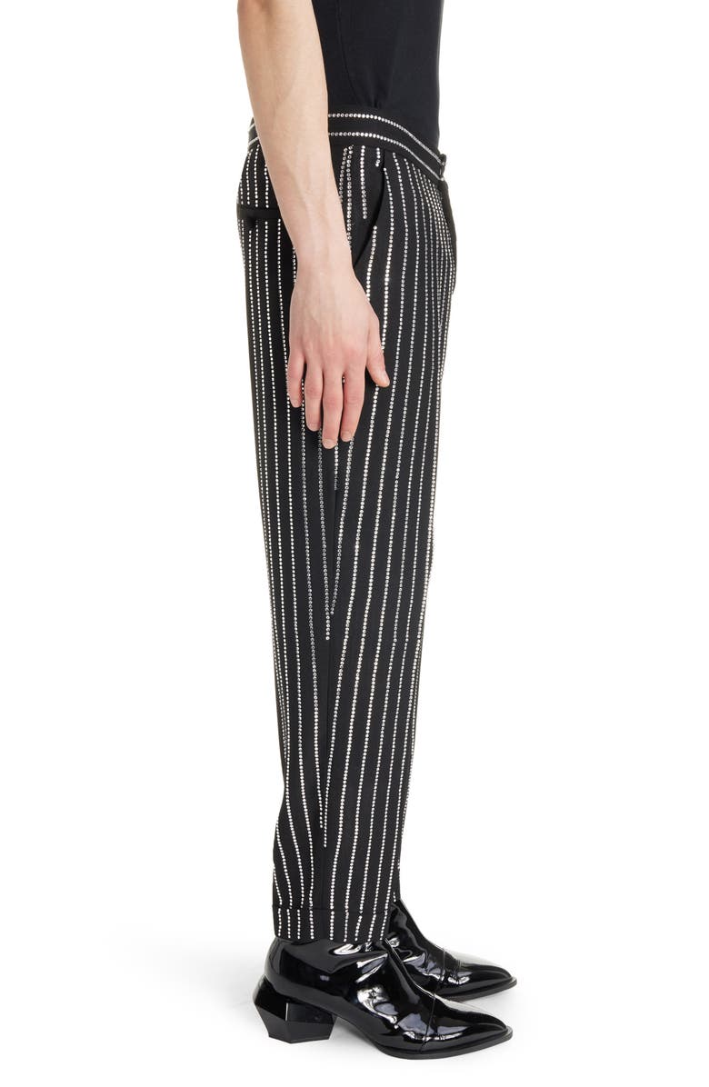 Balmain Crystal Stripe Straight Leg Crepe Dress Pants, Alternate, color, 