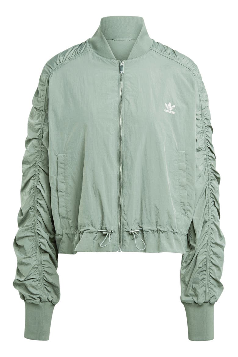 Oversize Ruched Sleeve Bomber Jacket, Alternate, color, TRAGRN