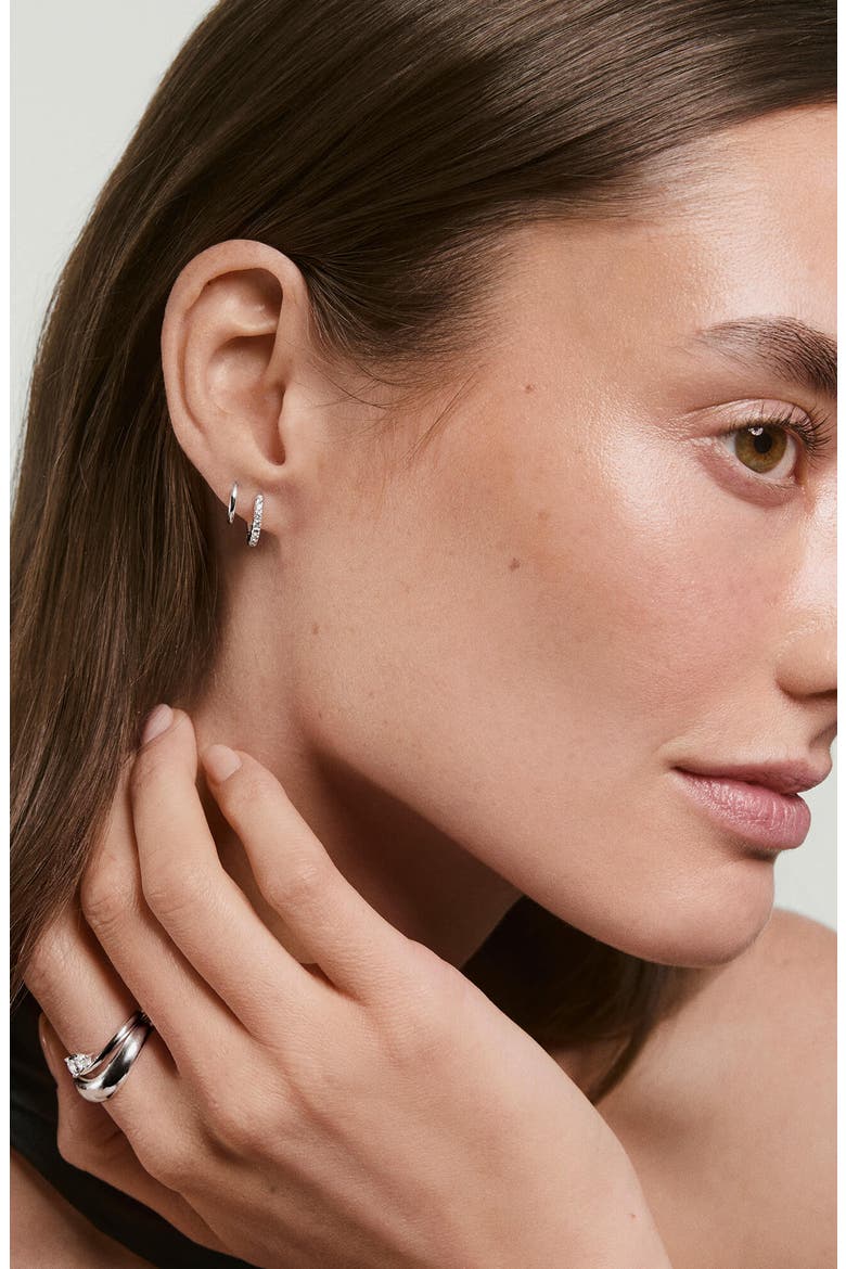 Pavé Lab Grown Sapphire Huggie Hoops, Alternate, color, Sterling Silver